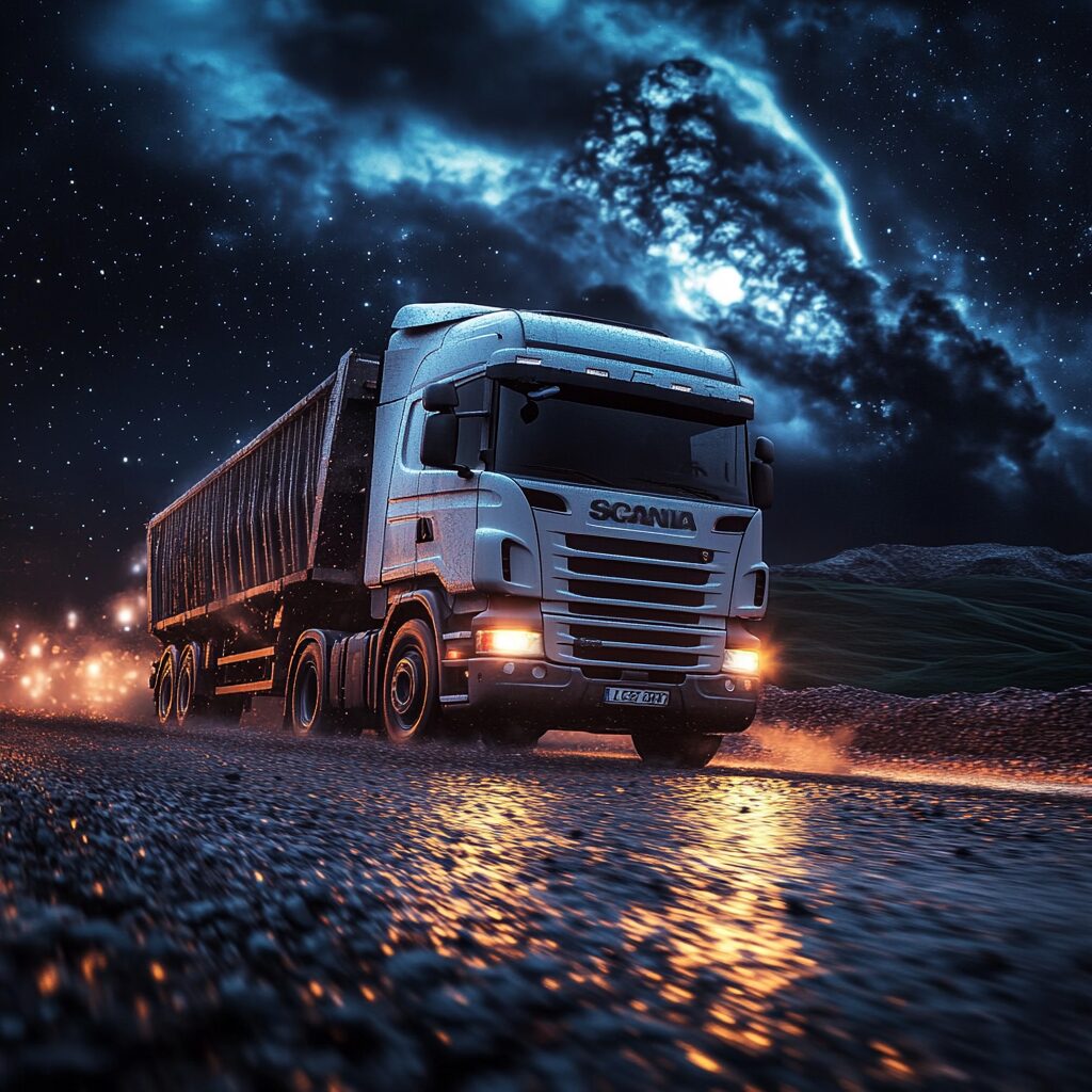 asphalt truck at night