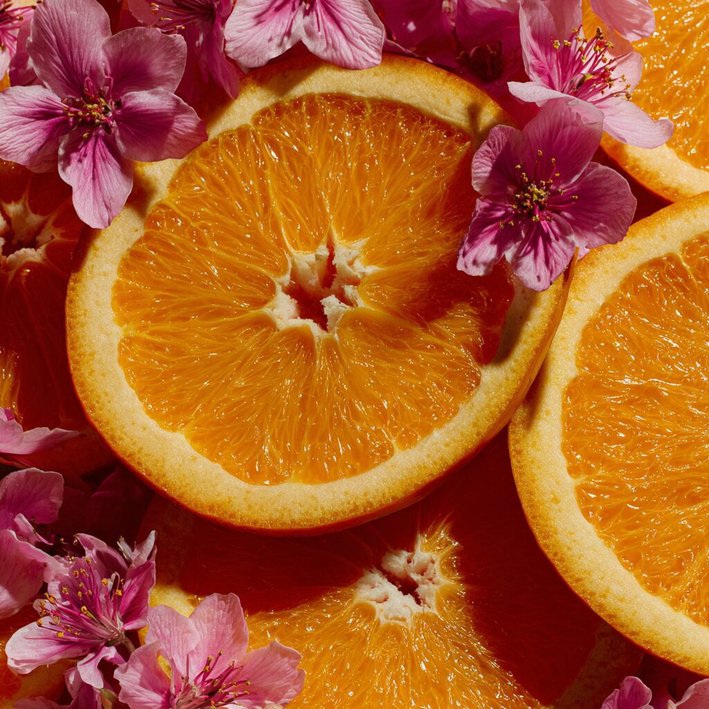 orange with flowers