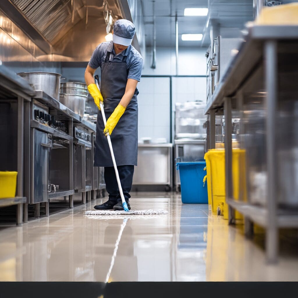 cleaning the kitchen