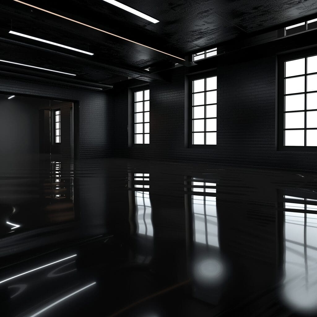 dark room with wet floor